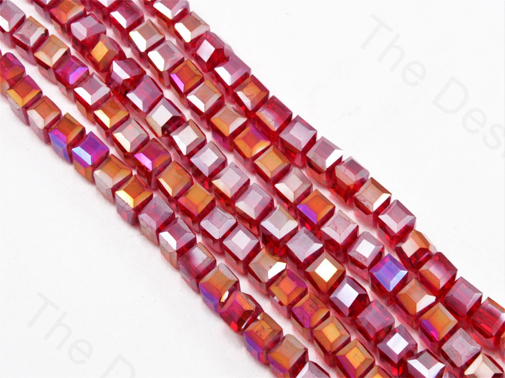 Red Transparent Rainbow Cube Shaped Crystal beads