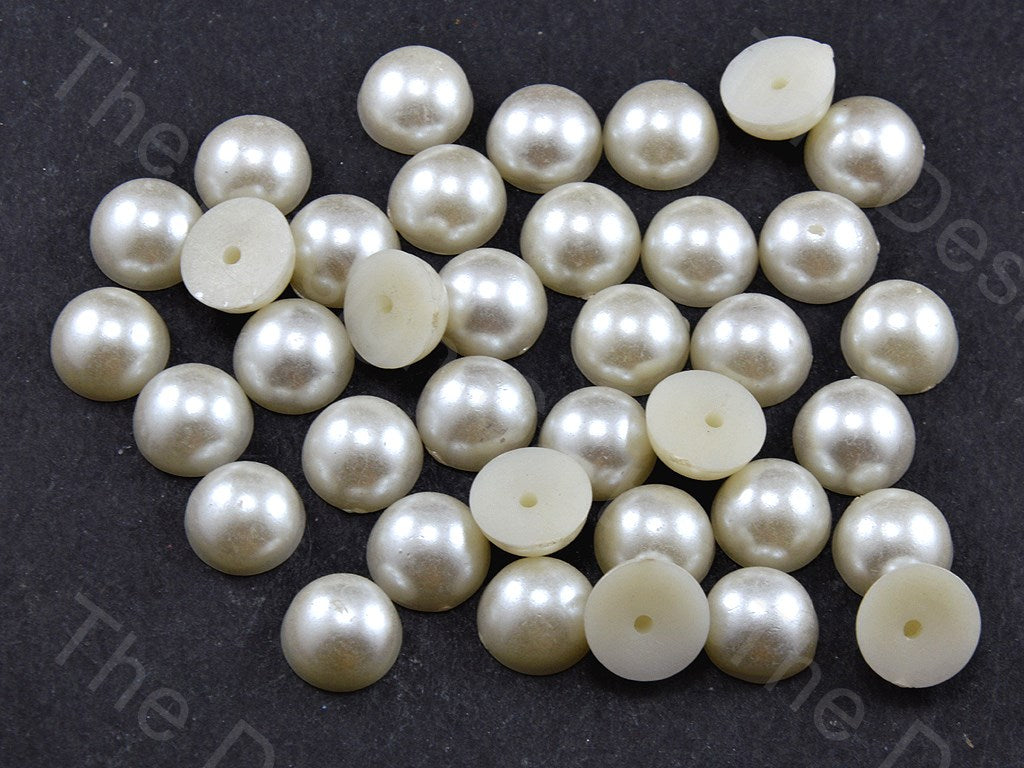 Cream Opaque Hemi Spherical Pearl - with Center Hole (12354048723)