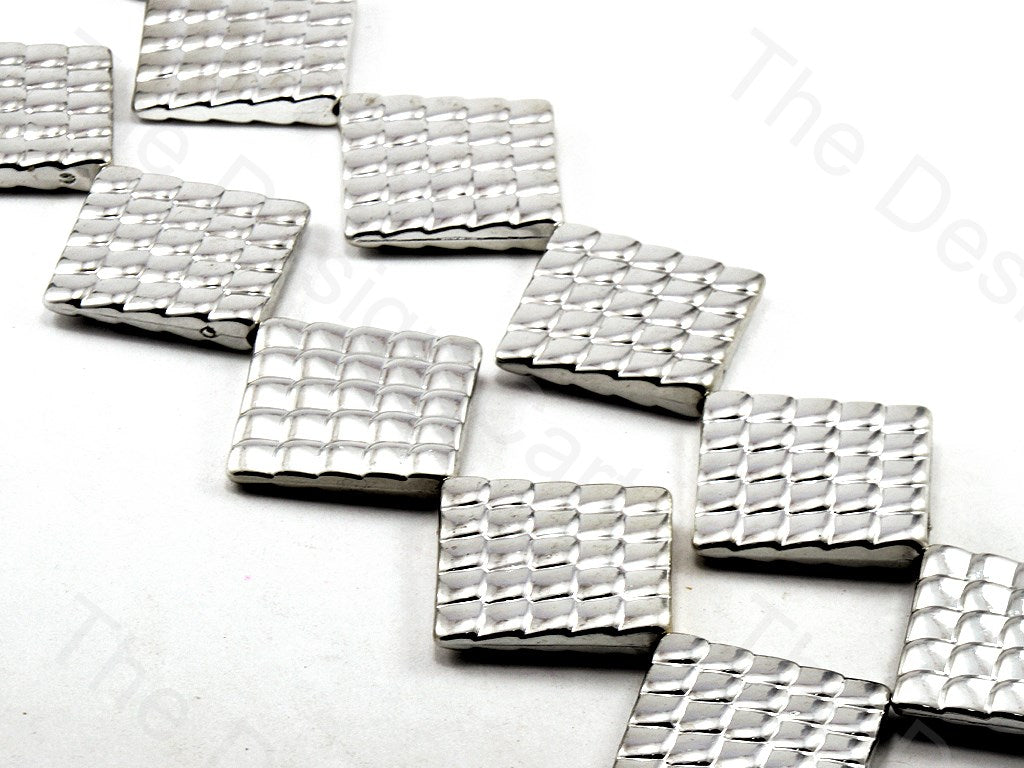Silver Metallic Grooved Square Shaped Plastic Stone (11469586707)