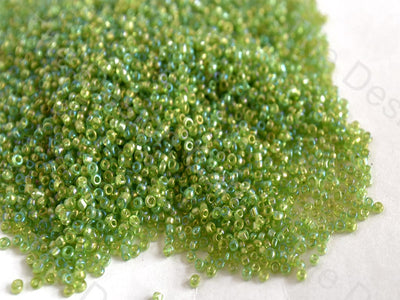 Transparent Rainbow Peridot / Olive Green Round Rocailles Seed Beads | The Design Cart (10590095187)