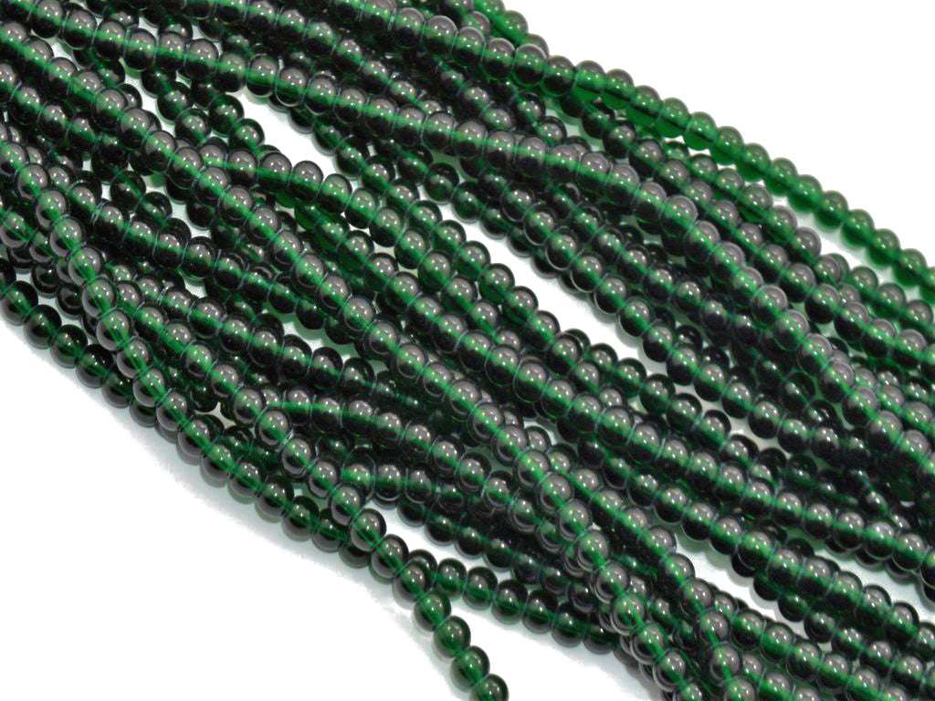 Dark Green Round Pressed Glass Beads Strings (434687737890)