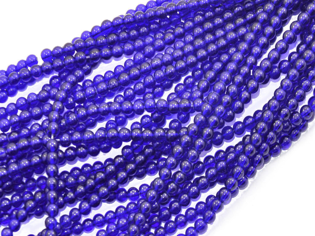 Blue Round Pressed Glass Beads Strings (434687836194)