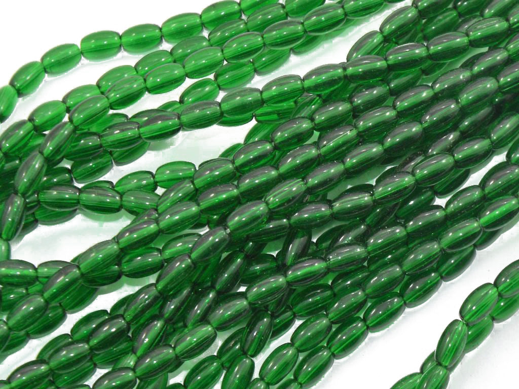 Dark Green Oval Pressed Glass Beads Strings (434688065570)