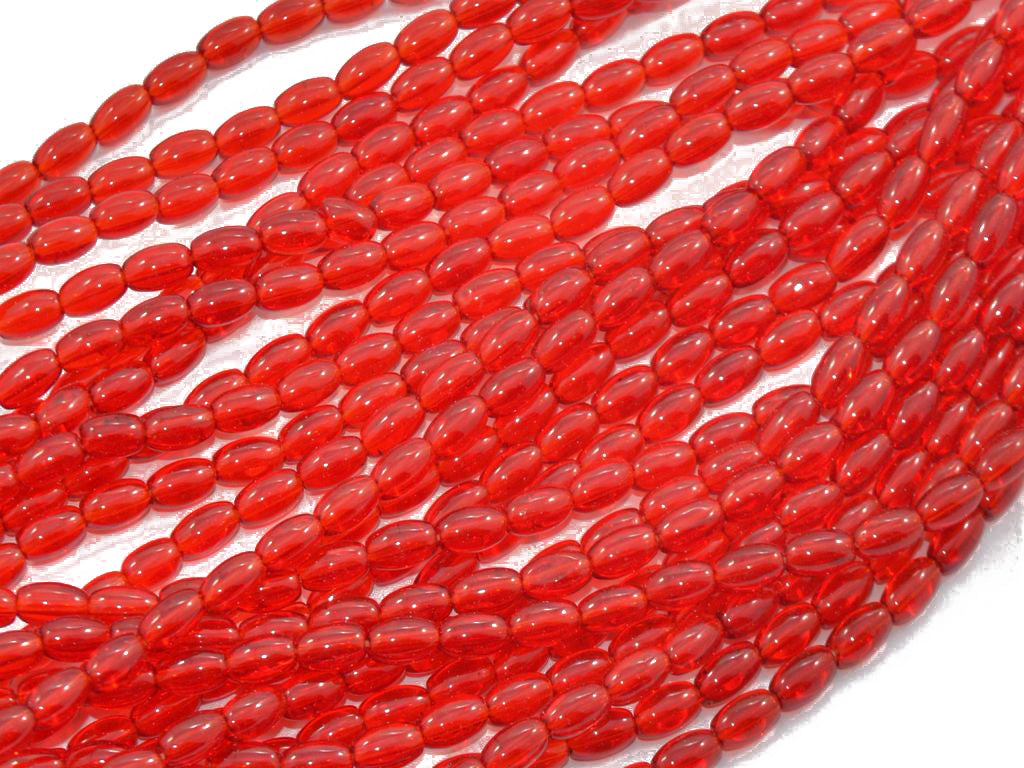 Red Oval Pressed Glass Beads Strings (434688098338)