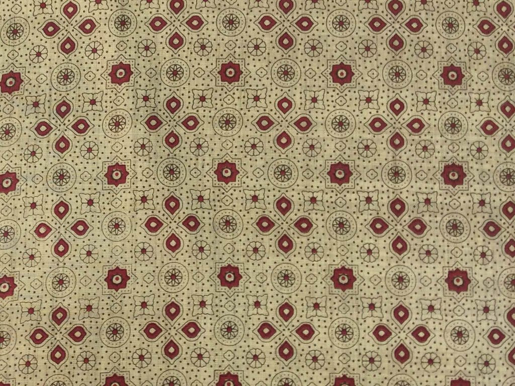 beige-maroon-floral-objects-printed-khadi-fabric