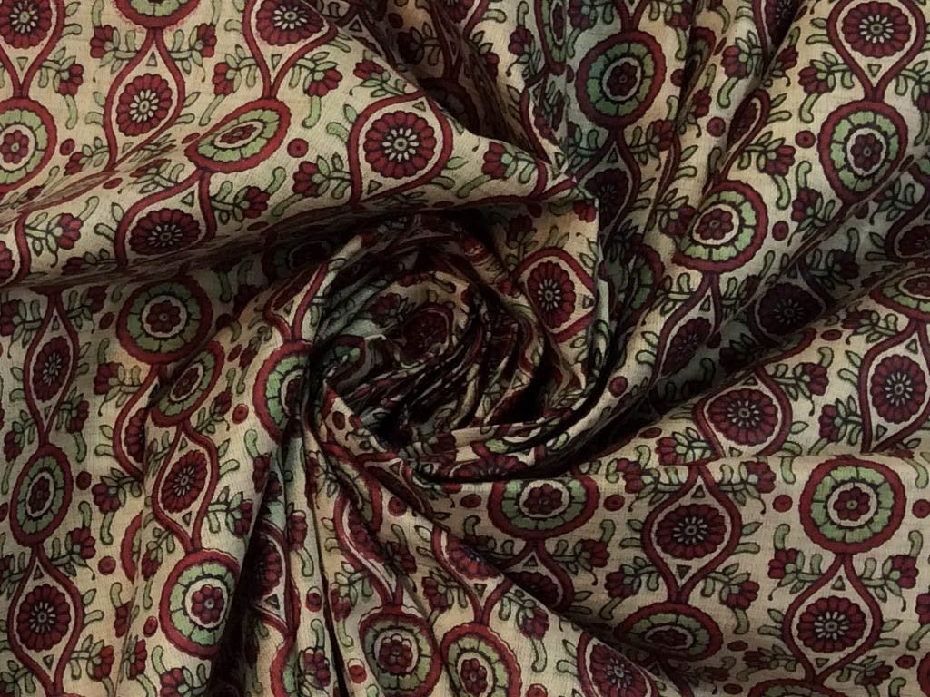 beige-maroon-green-floral-printed-khadi-fabric