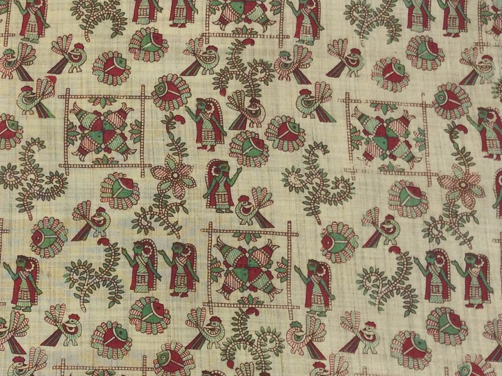 beige-multicolour-objects-madhubani-printed-khadi-fabric