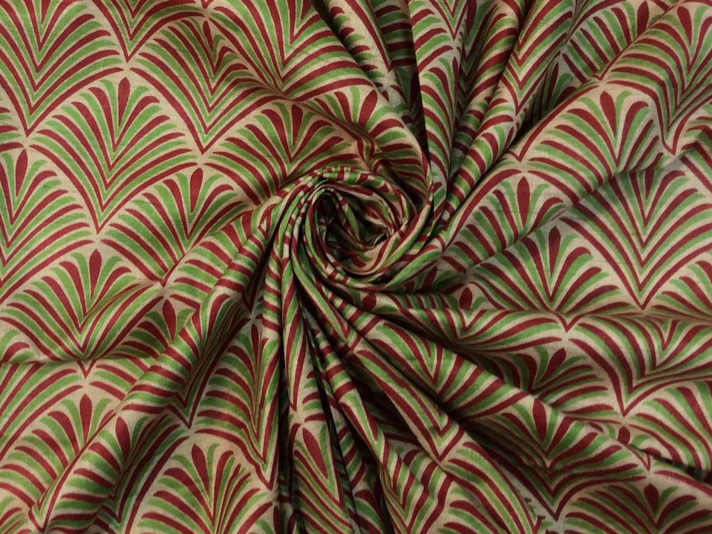 beige-red-green-leaves-printed-khadi-fabric