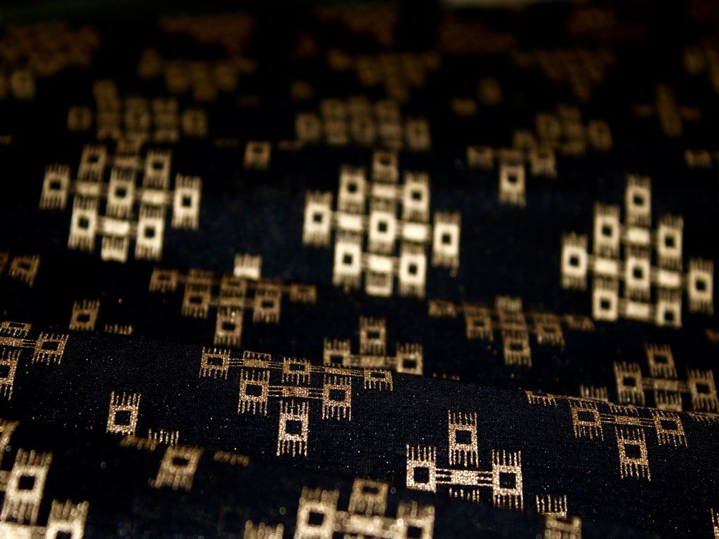 Black Geometric Design Polyester Chanderi Fabric (1670624149538)