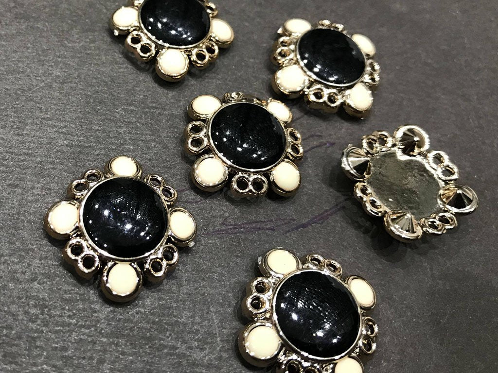 black-white-square-plastic-stone-with-silver-ccb-frame-enamel-fill-21-mm