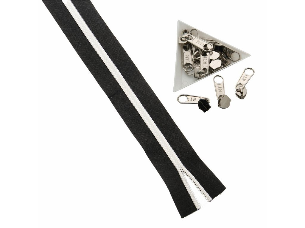 black-with-white-nylon-sewing-zippers-1-38-inch-and-steel-zip-pullers-for-making-bags-accessories