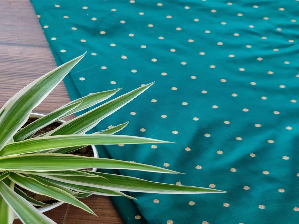 bottle-green-taffeta-silk-fabric-with-golden-banarsi-butis