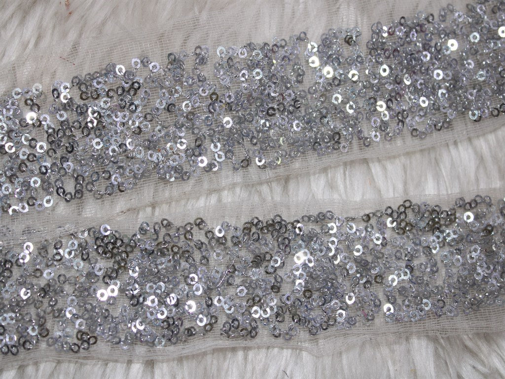 Silver Fancy Sequins Work Trim Embroidered Borders | The Design Cart (3681374928930)