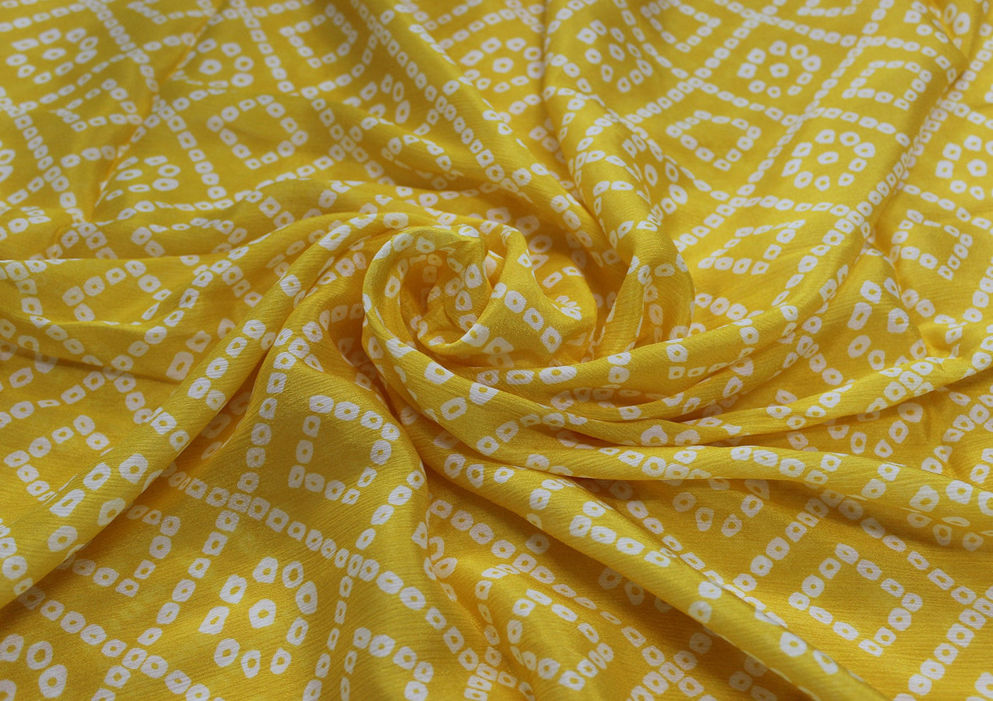 Yellow Traditional Viscose Chinon Digital Printed Fabric