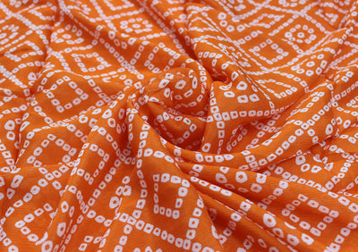 Orange Traditional Viscose Chinon Digital Printed Fabric