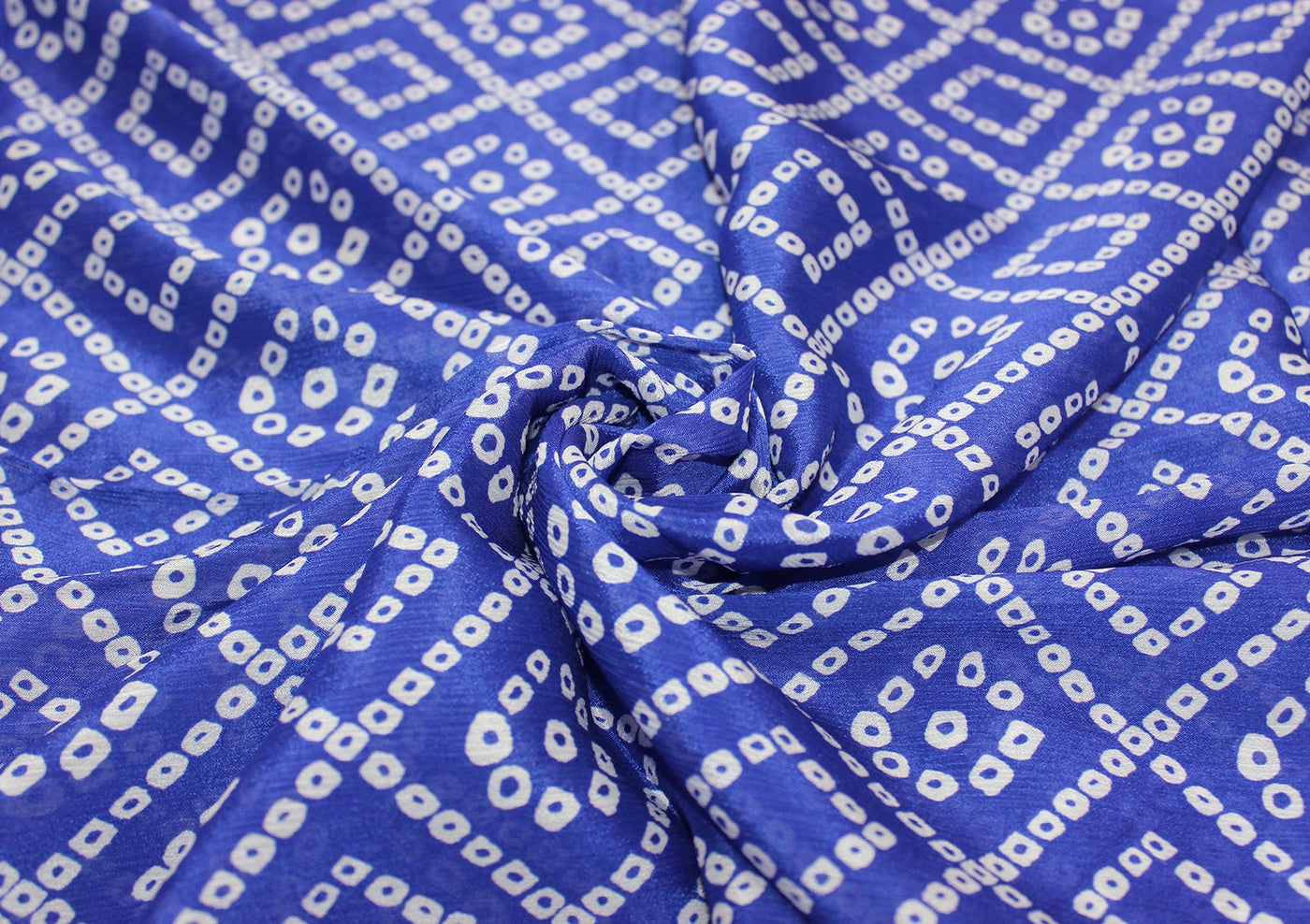 Blue Traditional Viscose Chinon Digital Printed Fabric