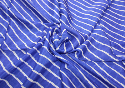 Blue Stripes Viscose Chinon Stripes Digital Printed Fabric