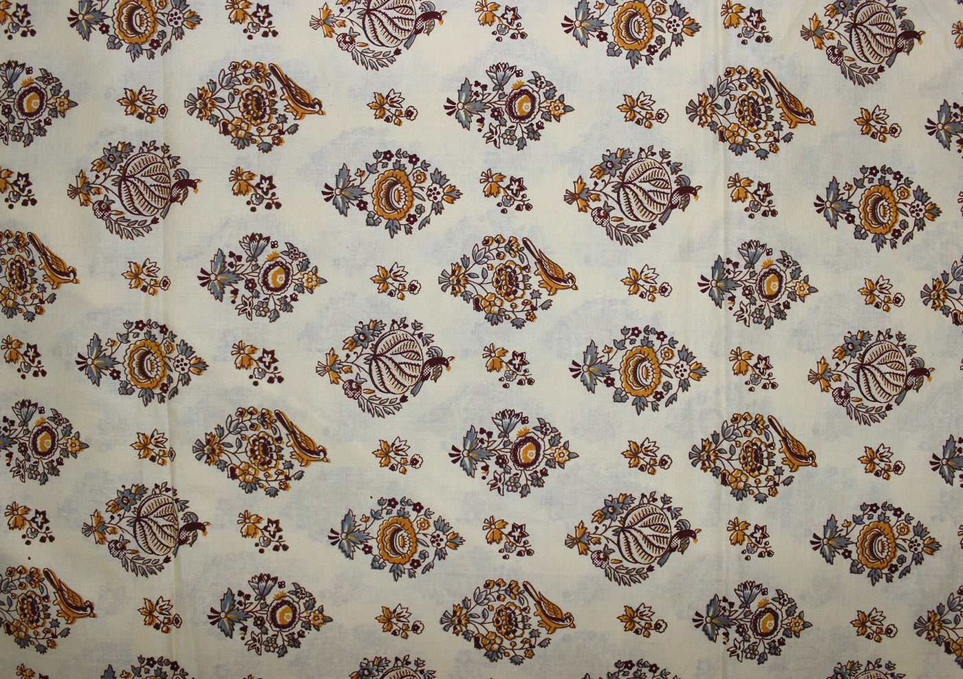 Cream Floral Hand Block Printed Pure Cotton Fabric