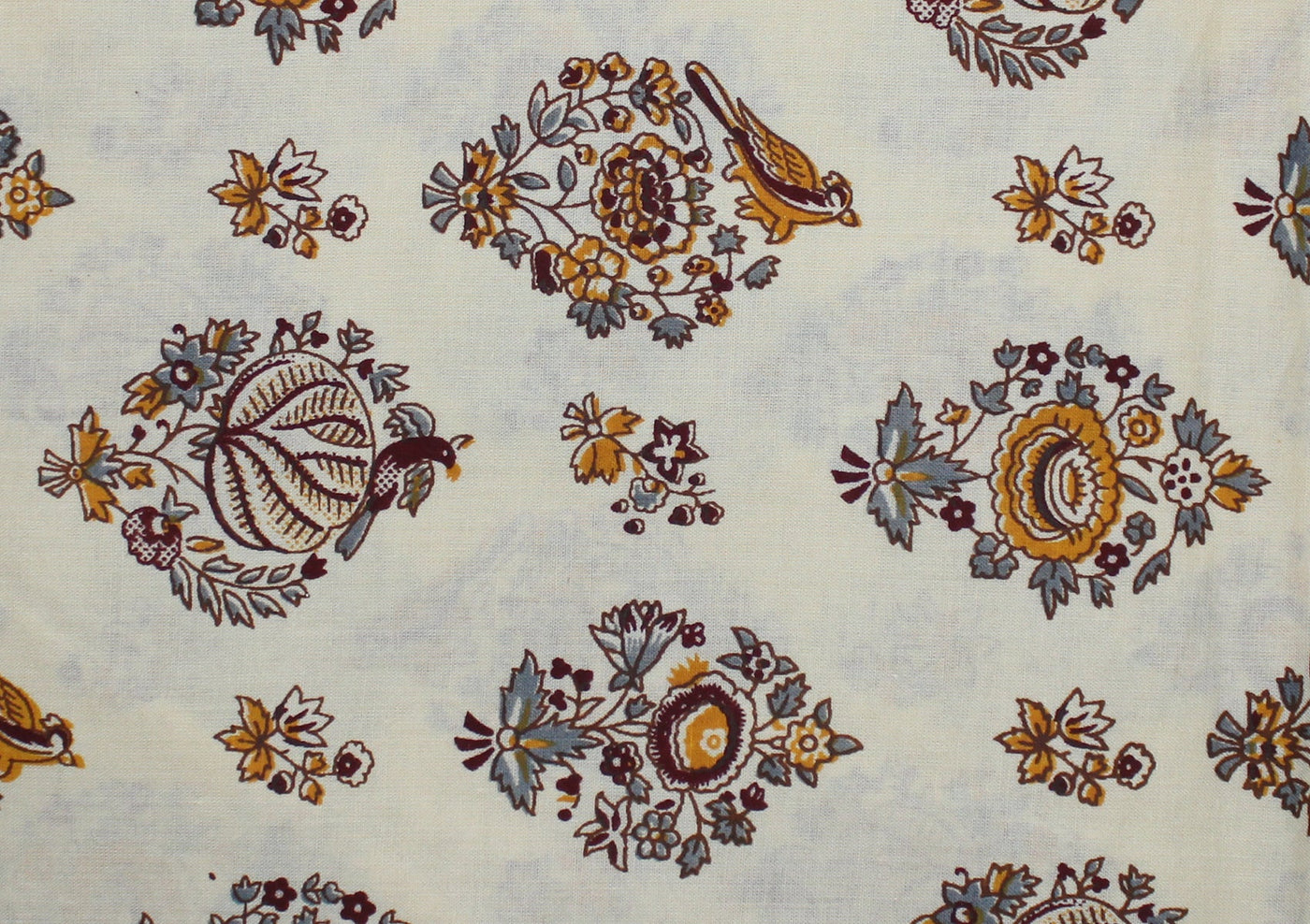 Cream Floral Hand Block Printed Pure Cotton Fabric