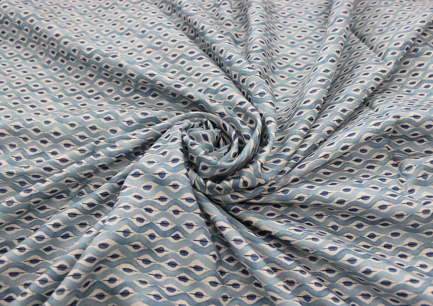 Blue Abstract Digital Printed Cotton Slub Fabric