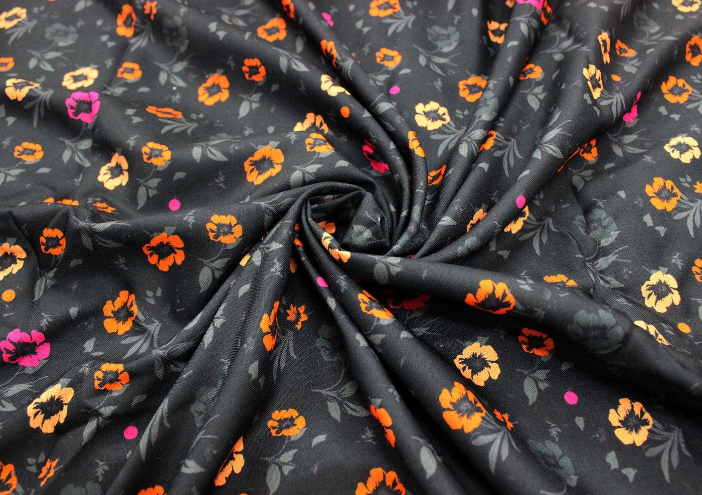 Black Floral Digital Printed Cotton Slub Fabric