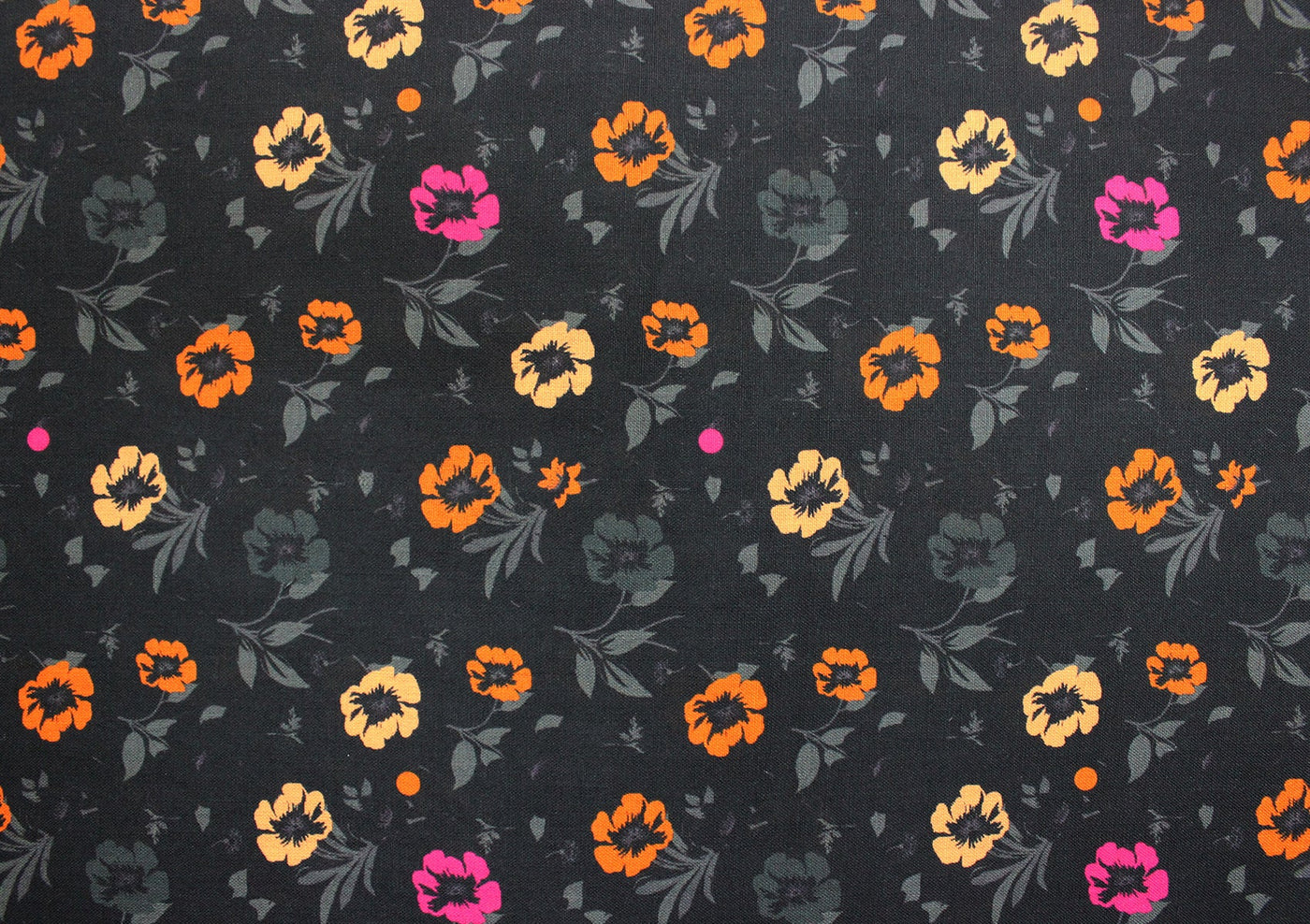 Black Floral Digital Printed Cotton Slub Fabric