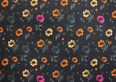 Black Floral Digital Printed Cotton Slub Fabric