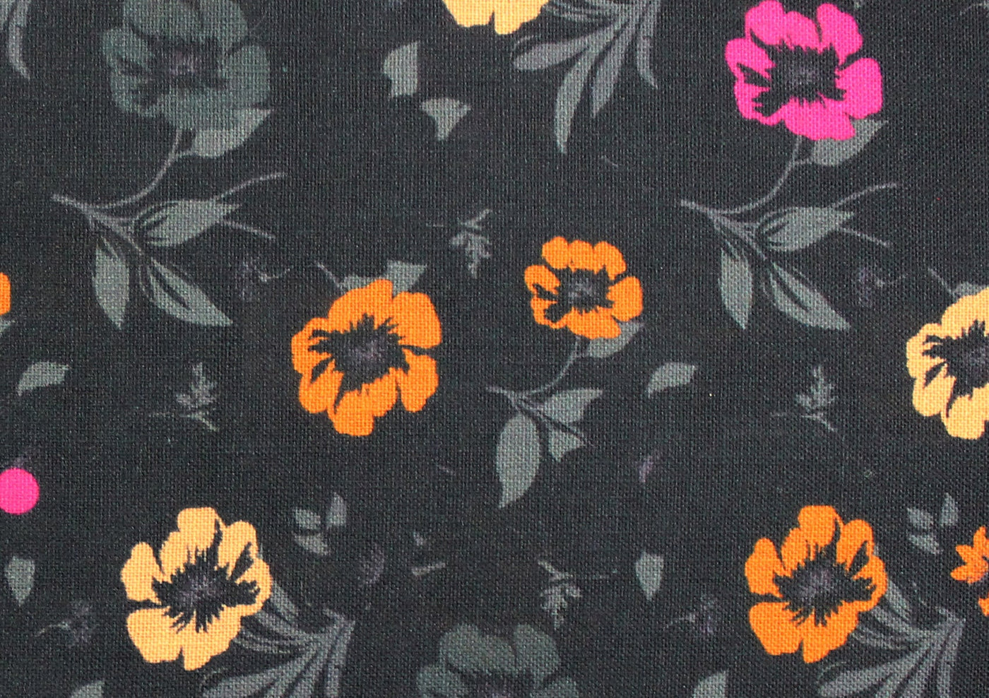 Black Floral Digital Printed Cotton Slub Fabric