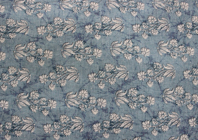 Blue Floral Digital Printed Cotton Slub Fabric