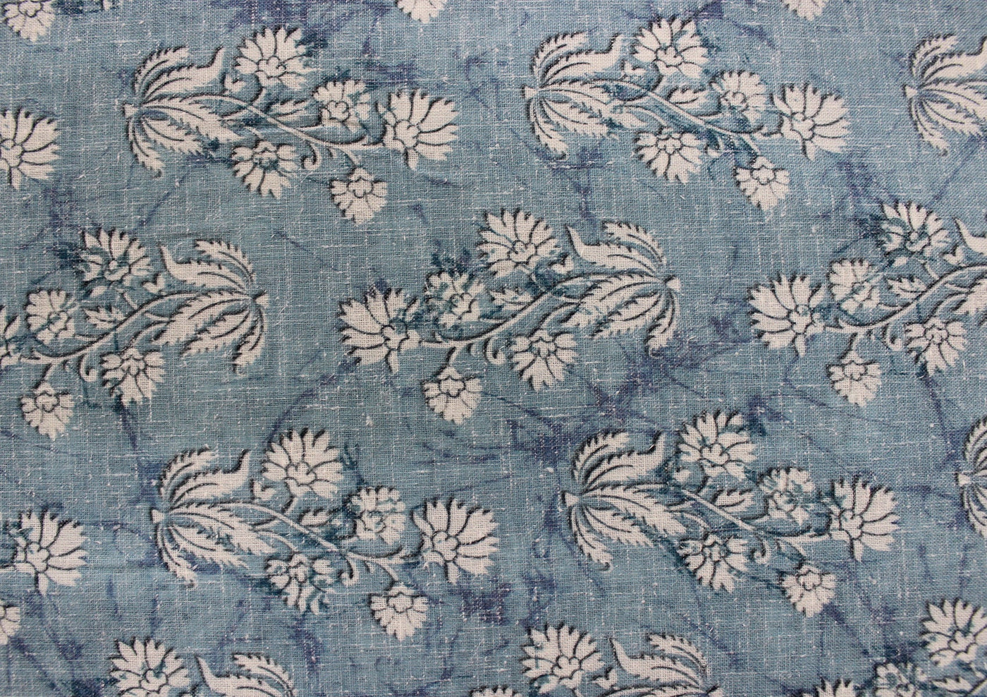 Blue Floral Digital Printed Cotton Slub Fabric