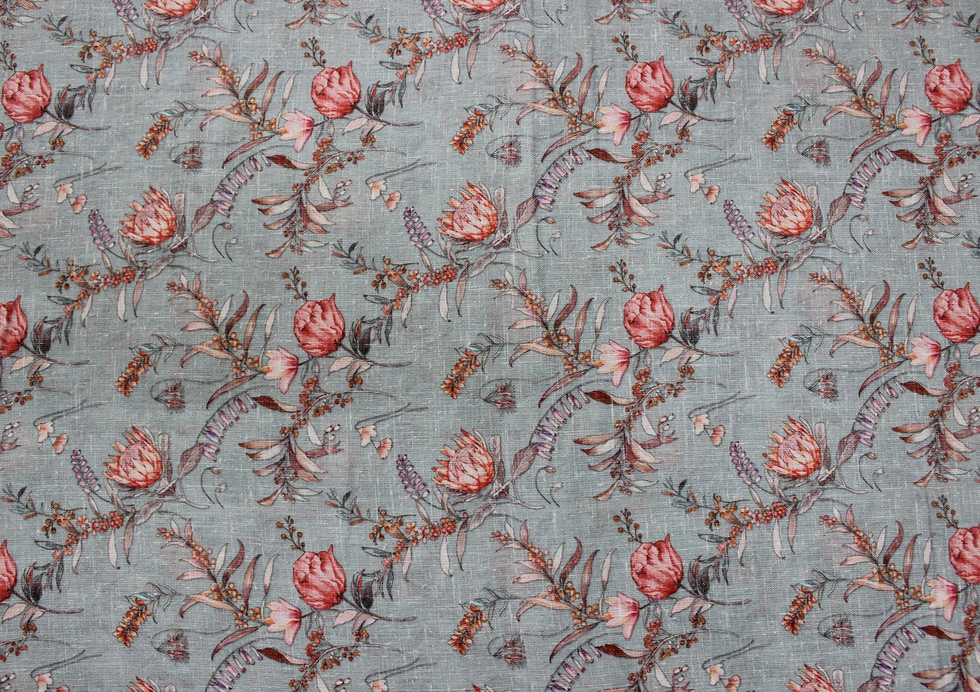 Gray Floral Digital Printed Cotton Slub Fabric