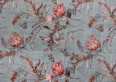 Gray Floral Digital Printed Cotton Slub Fabric