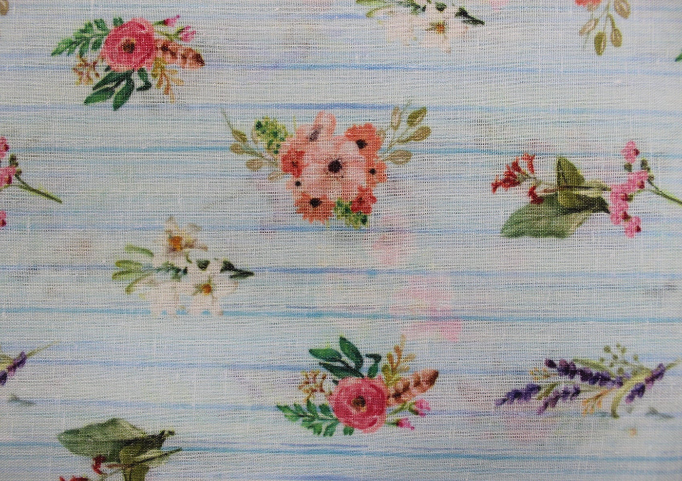 Sky Blue Floral Digital Printed Cotton Slub Fabric