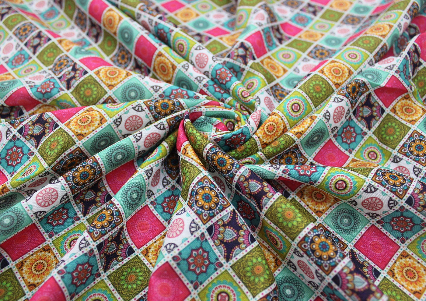 Multicolor Checks Digital Printed Cotton Slub Fabric