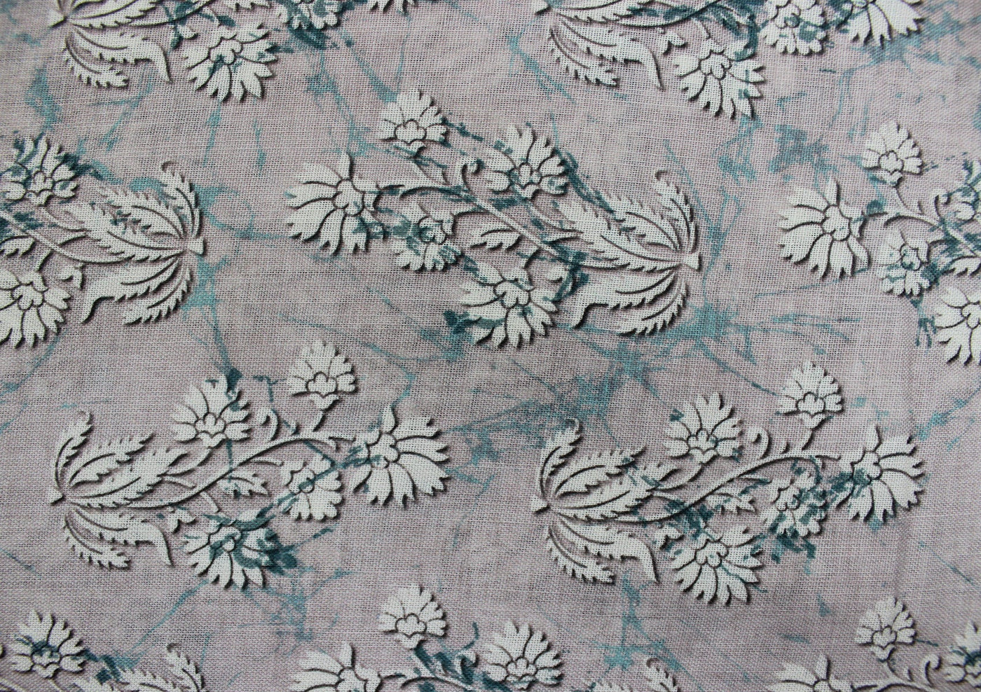 Gray & White Floral Digital Printed Cotton Slub Fabric