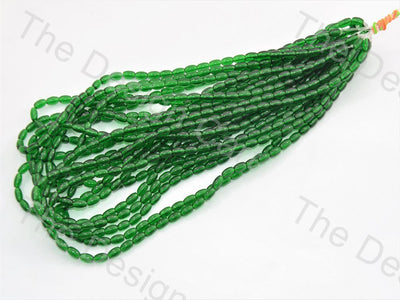 Dark Green Oval Pressed Glass Beads Strings - The Design Cart (434688065570)