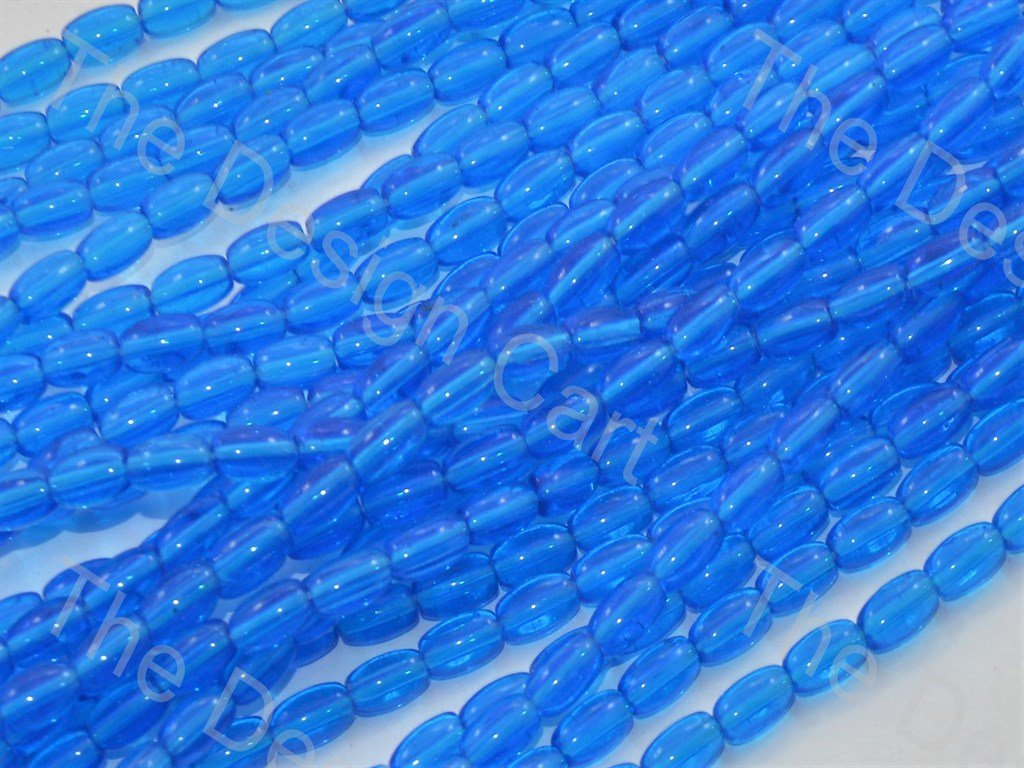 Blue Oval Pressed Glass Beads Strings (434688196642)