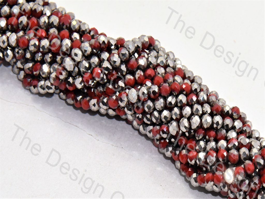 Silver Red Dual Tone Tyre / Rondelle Shaped Crystal Bead (421738315810)