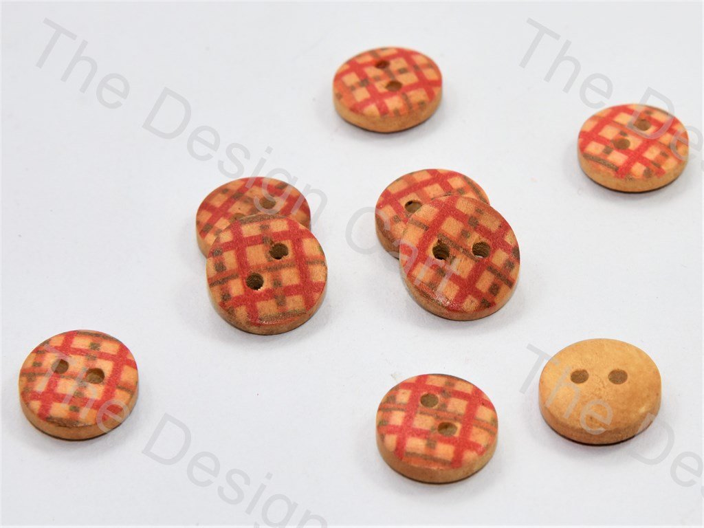 red-check-print-brown-wooden-buttons