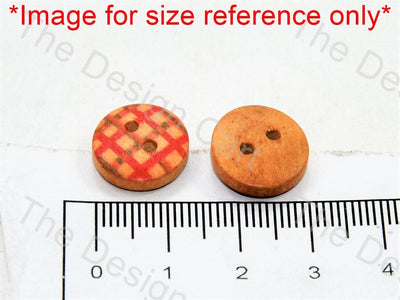 red-check-print-brown-wooden-buttons