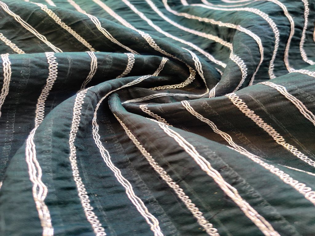 dark-green-chanderi-fabric-with-silver-dori-tucks-1