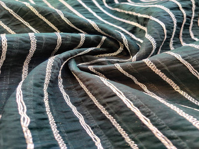 dark-green-chanderi-fabric-with-silver-dori-tucks-1