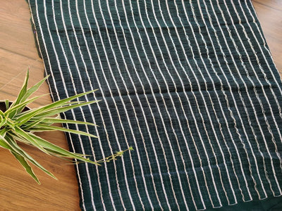 dark-green-chanderi-fabric-with-silver-dori-tucks-1
