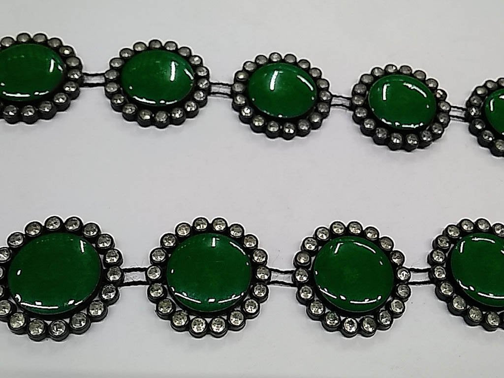 dark-green-circular-stone-studded-plastic-lace-with-enamel-fill-26-mm