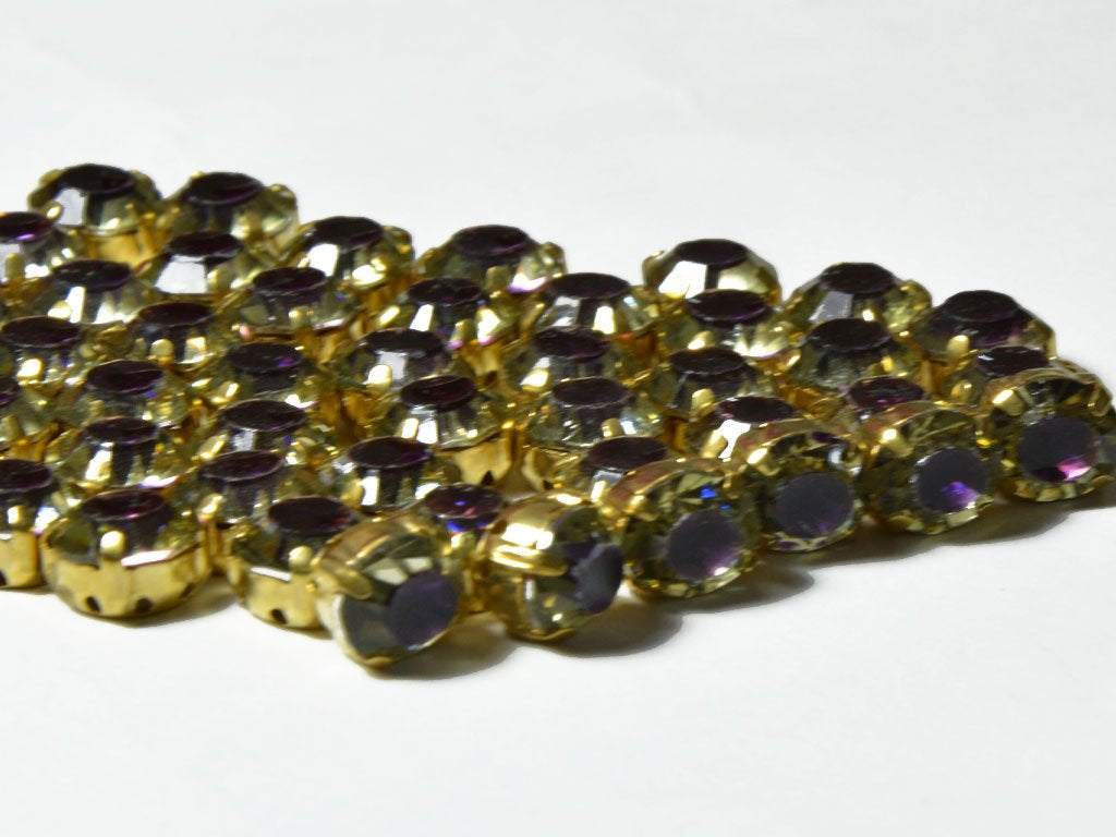 Deep Purple Circular Glass Stone with Golden Catcher (4575685279813)