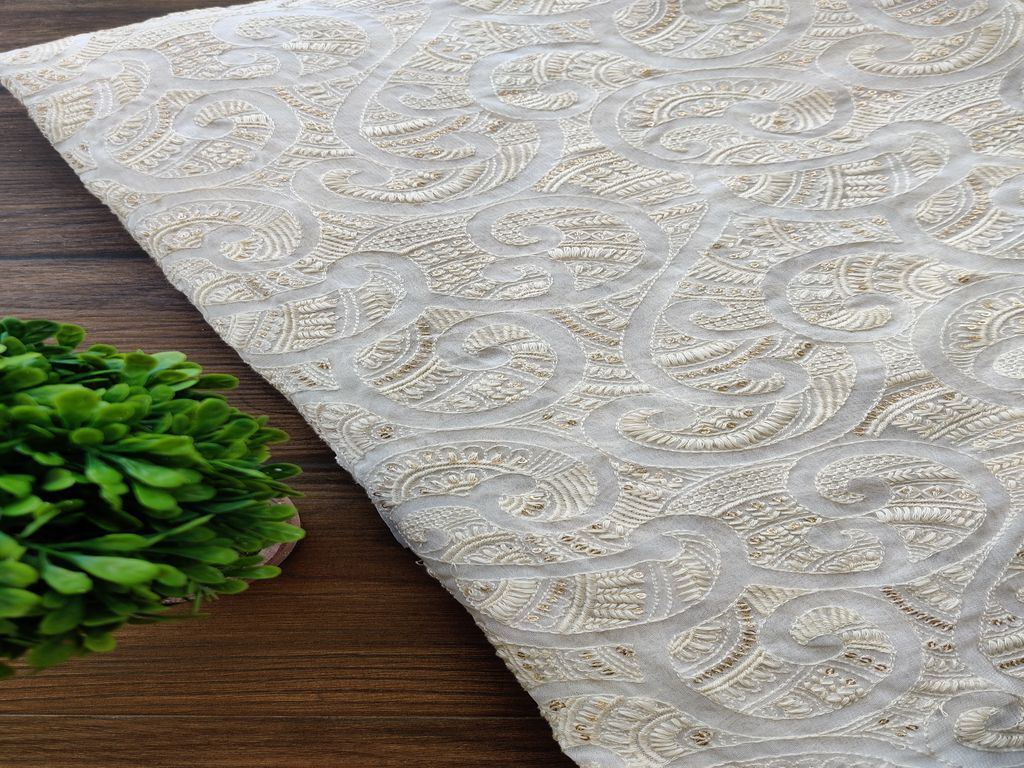 dyeable-off-white-lakhnawi-georgette-fabric-with-golden-glitter-sequins