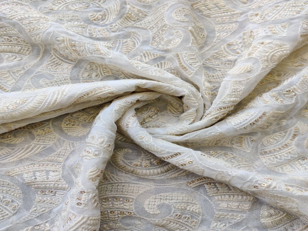 dyeable-off-white-lakhnawi-georgette-fabric-with-golden-glitter-sequins