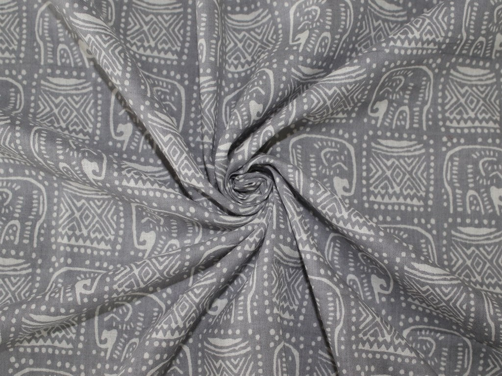 gray-and-white-tribal-elephant-design-cotton-fabric