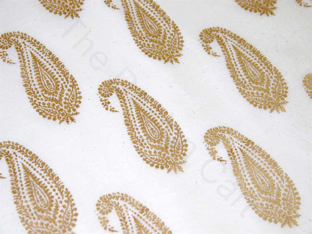 White Beige Paisleys Chanderi Silk Fabric (1815509172258)
