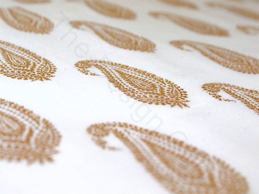 White Beige Paisleys Chanderi Silk Fabric (1815509172258)